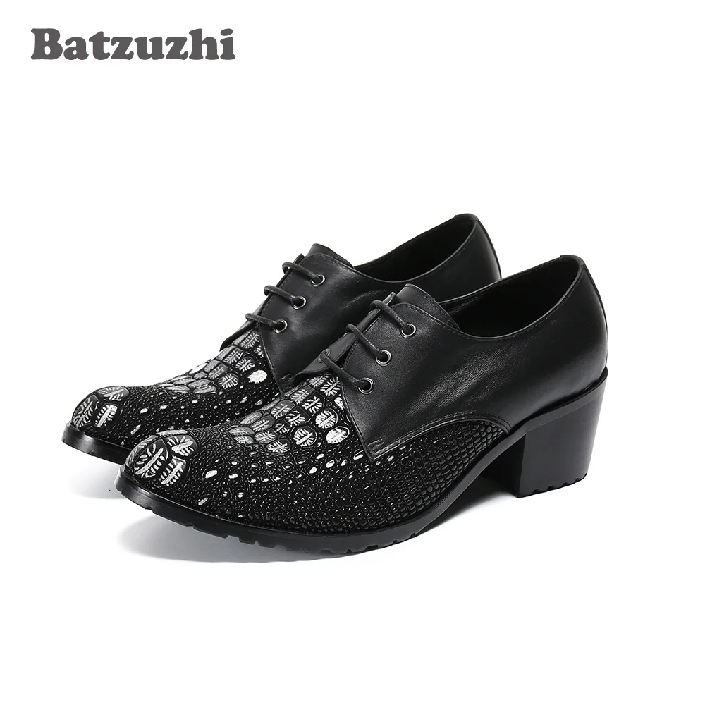 

Batzuzhi 6.5cm High Heels Formal Leather Dress Shoes Lace-up Business Leather Shoes Gentlemen Party Shoes Men Zapatos Hombre!