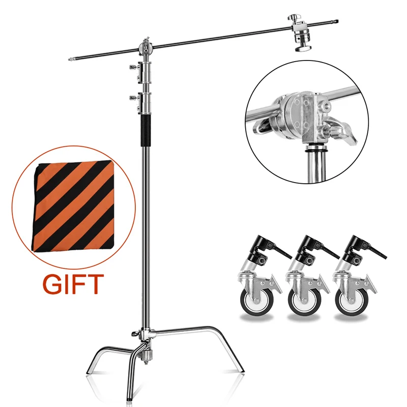 

SH 2.6M Heavy Duty Stainless Steel With Pulley Foldable Tripod Photography C-Stand For Spot Light Softbox Photo Studio