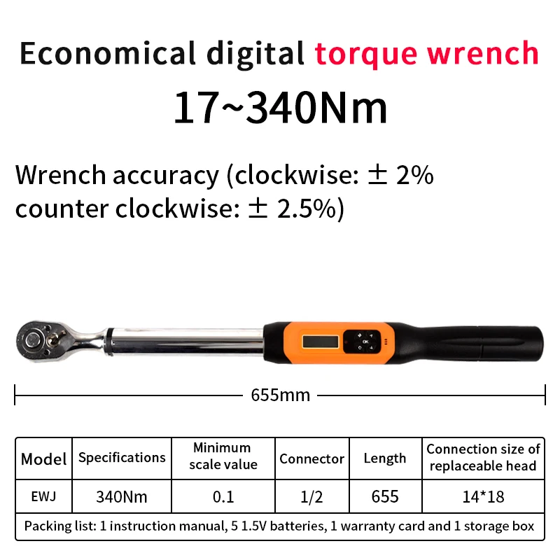 

Digital Electronic Torque wrench 1/4" 1/2" 3/8"Double-side Bidirectional ratchet head adjustable torque wrench