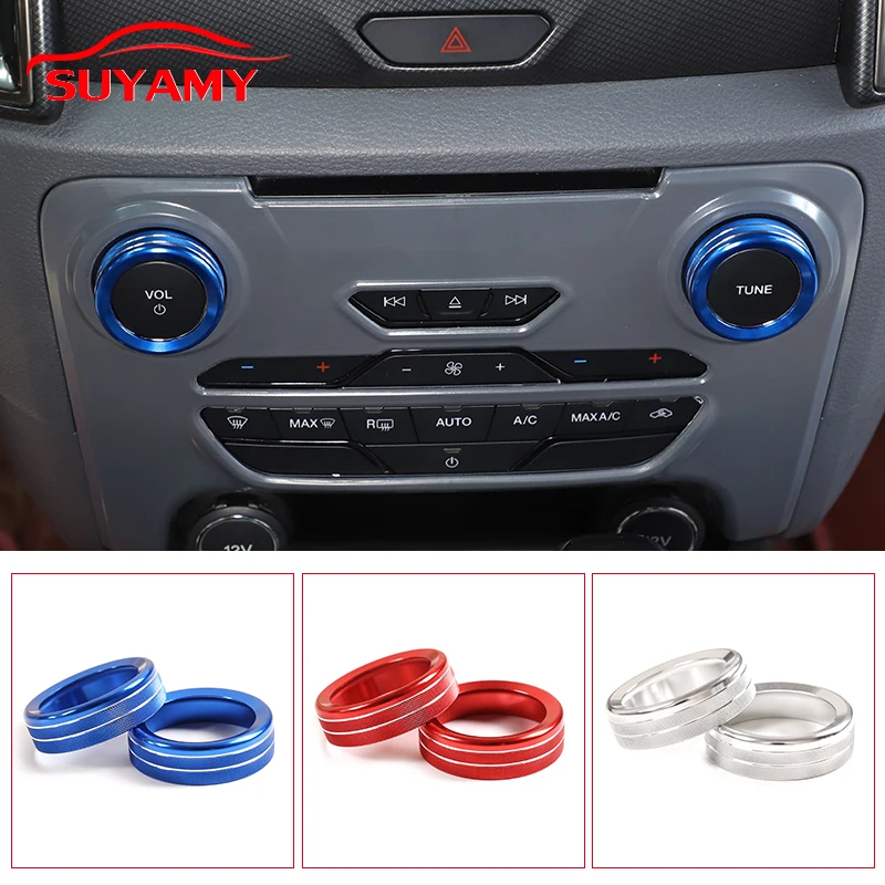 

For Ford Ranger 2015-2018 Car Central Control Air Conditioner Volume Knob Decoration Ring Interior Decorative Cover Accessories