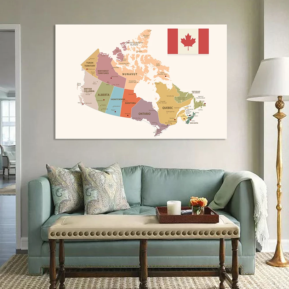 150*100cm The Canada Map Political Map Non-woven Canvas Painting Wall Art Poster School Supplies Classroom Home Decor