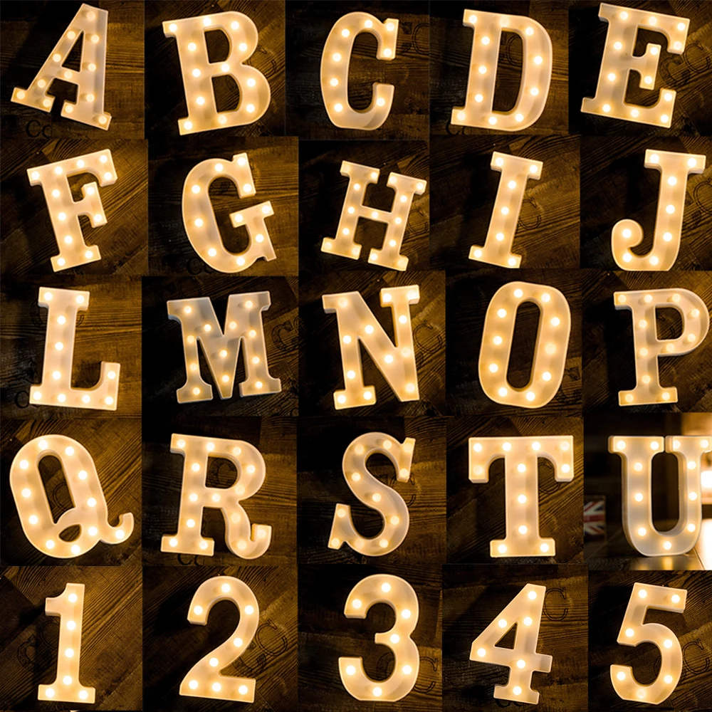 Luce notturna a LED 3D 26 lettere 0-9 numeri simboli lampade a sospensione a parete luci natalizie per la decorazione della festa di compleanno di nozze