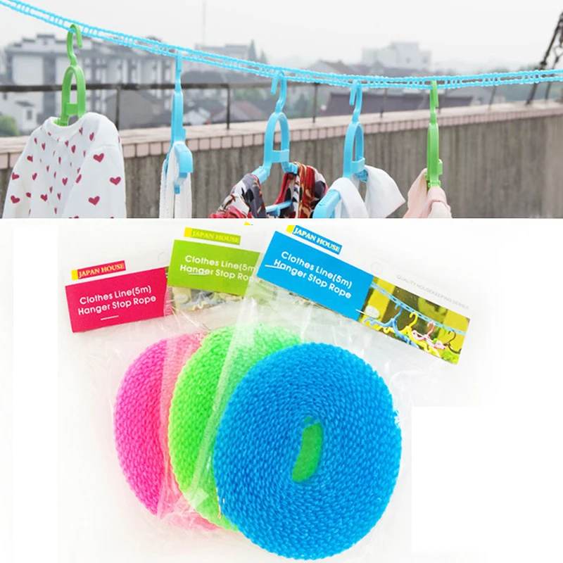 1 roll 3m/5m Clothes Dryer Drying Rack Cloth Hanging Rope Non-slip Clothesline Washing Line random color