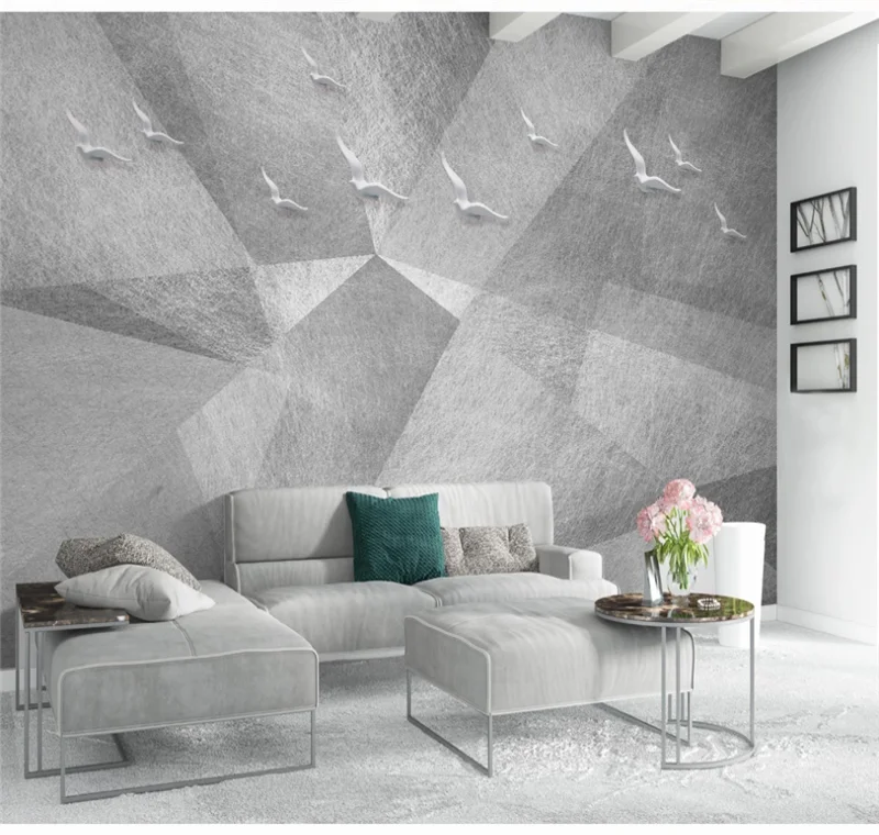 

Xuesu Nordic minimalist personality abstract geometric relief bird TV background wall custom wallpaper mural 3D/5D/8D