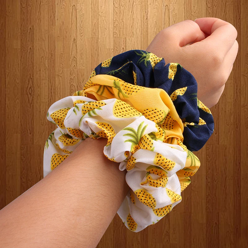 Korean Women Hearwear Girls Hair Tie Elastic Hair Bands Lady Scrunchies Ponytail Holder Rope Pineapple Print Hair Accessories