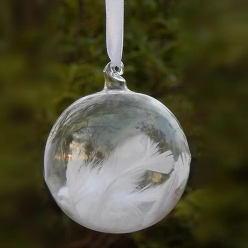 2pcs/pack Diameter=12cm Middle Size Inner Feather Transparent Glass Ball Wedding Decoration Hanging Globe Pendant