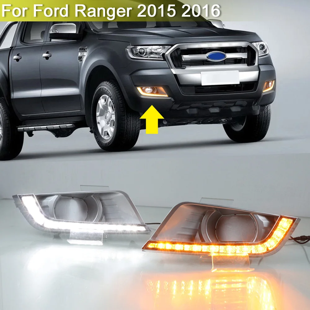 

2-in-1 Front Bumper Fog Warning Lamp White DRL Daytime Light Turn Signal Lights For Ford Ranger 2015 2016