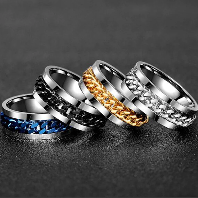 Letdiffery 4 Color Cool Stainless Steel Rotatable Men Ring High Quality Spinner Chain Punk Women Jewelry for Party Gift