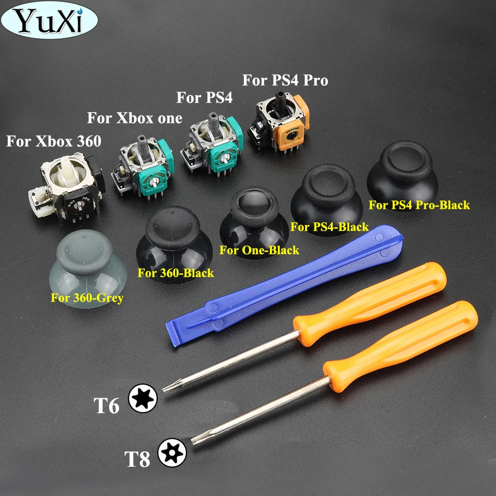 

YuXi 3D Analog Thumb Grip Sensor Module Potentiometer for Sony PS4 Pro Controller for XBox One/360 Joysticks with Tool