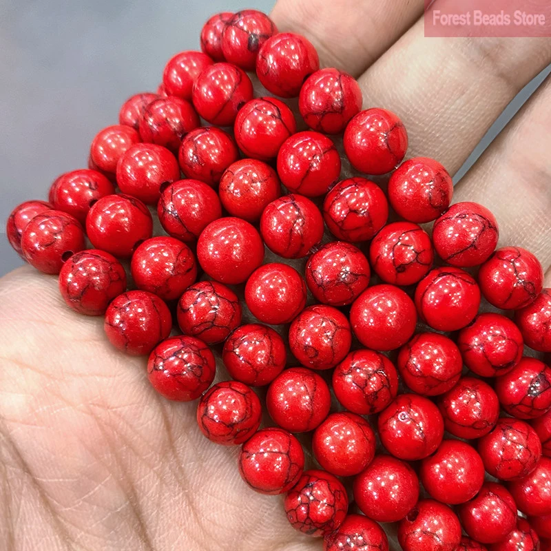 Free Shipping Red Turquoises Round Beads 15