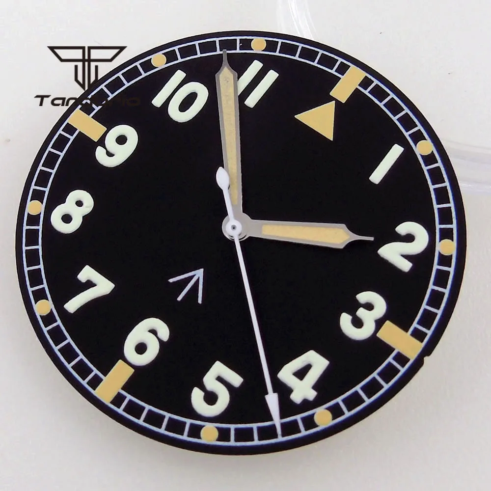 33.6mm Black Watch Dial Hands Set Fit for NH35 NH36 ETA2824 2836 MIYOTA82 DG2813 Movement White/Orange Arabic Numerals Luminous