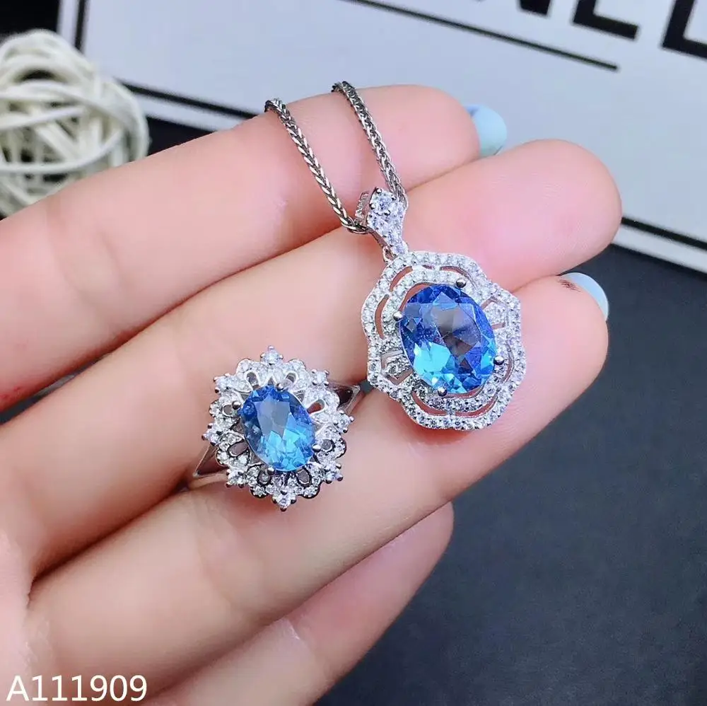 

KJJEAXCMY boutique jewelry 925 sterling silver inlaid Natural Blue topaz gemstone pendant ring female suit support detection