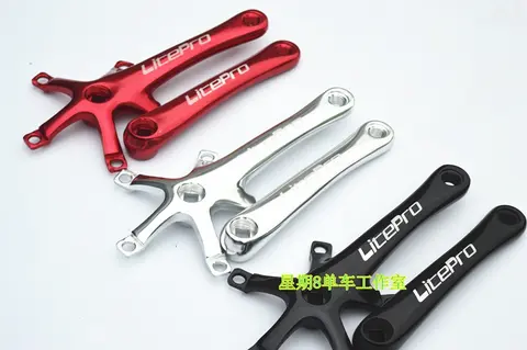 LITEPRO 412 Vevaxel för hopfällbar cykel BCD 130 mm aluminiumlegering fyrkantigt hål vevaxel 170 mm hopfällbar cykelvevaxel svart/röd/silver 10 best sales silverfärgad vevparti - №1