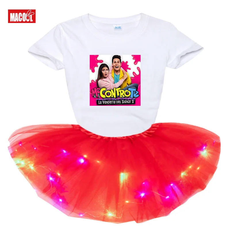 Girls Clothing Sets 2Pcs Casual Me Contro Te Girls Sets Princess Light LED Tutu Dress+t Shirt 2020 Summer Costume Clothes Cotton