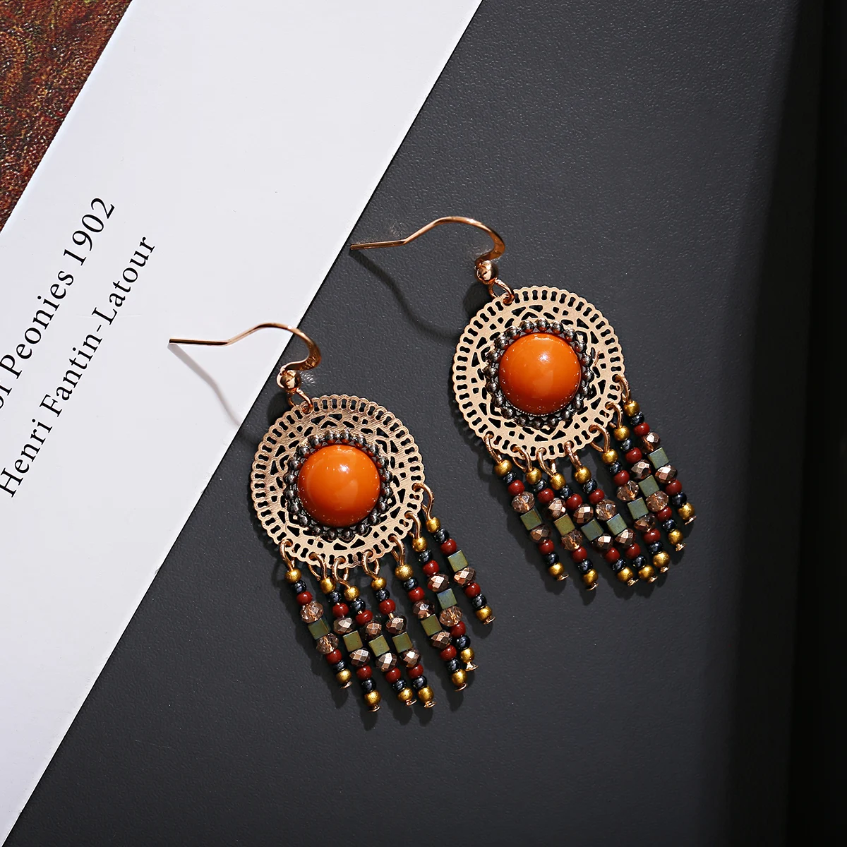 Ethnic Geometric Golden Color Indian Earrings Jewelry Vintage Red Stone Beads Statement Earrings For Women Bohemian Earings