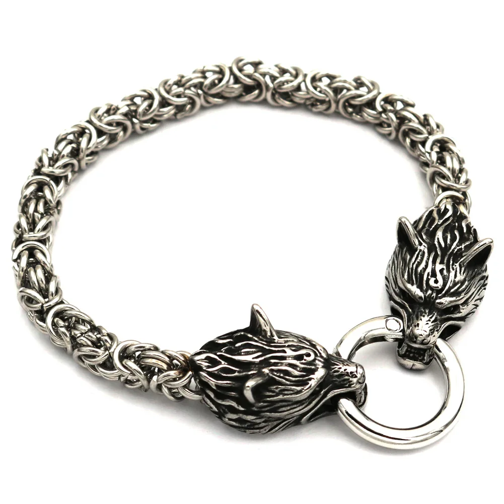 

Nordic Punk Viking Wolf Charm Bracelet Men Stainless Steel Chain Wristband Gold Wolf Head Bangles Accessories Jewelry