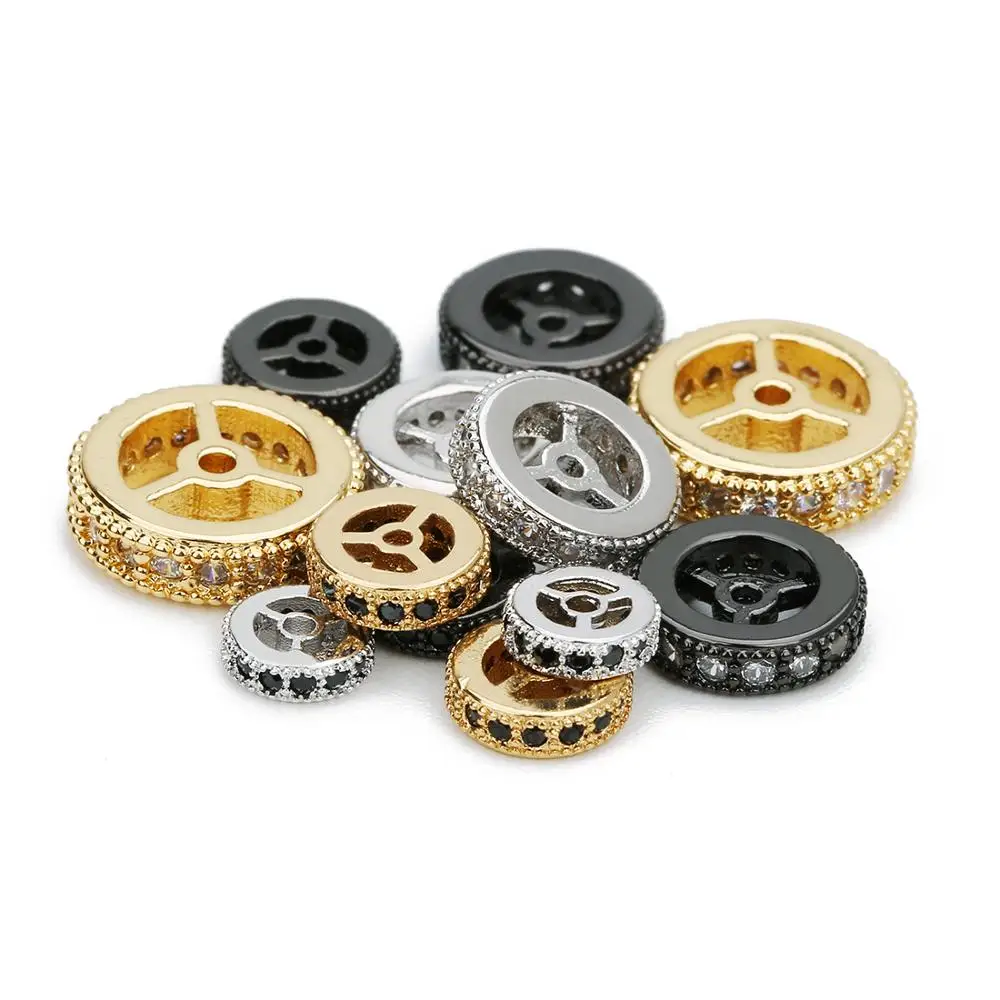 5Pcs Micro Pave CZ Wheel Shape Spacer Beads DIY Beading Jewelry Making Spacers Supplies Round Loose Beads For Handmade Beads