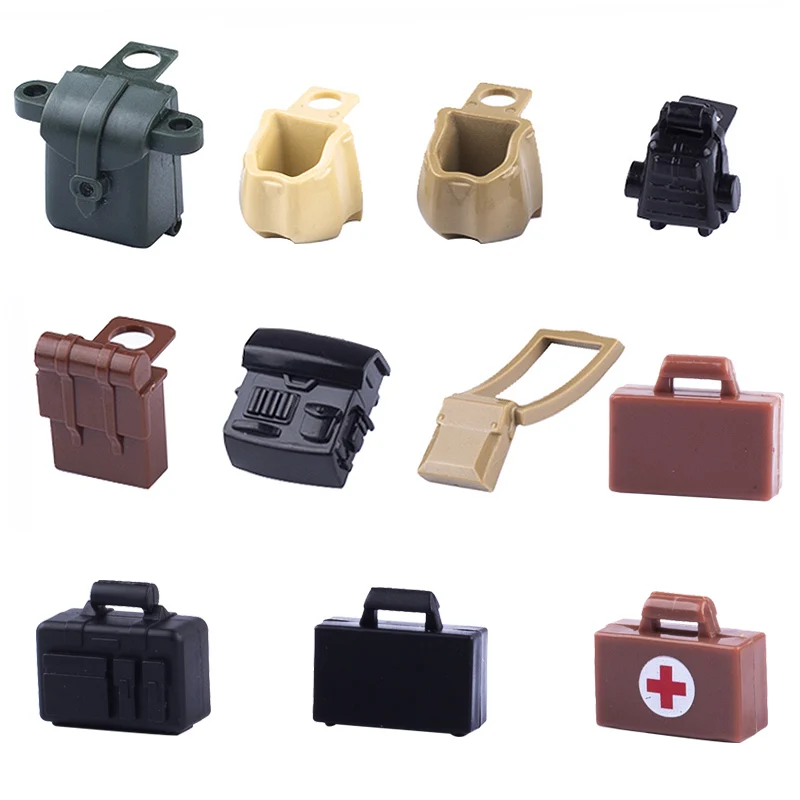 MOC Bricks WW2 Military Weapon Backpack Building Blocks Soldier Bag Figures City Friends Accessories Bricks Toys For Children