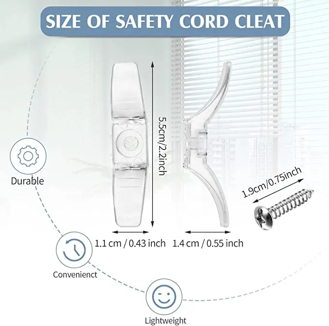 Blind Cord Cleats Safety Rope Cleats Plastic Transparent Window Cord Cleats Blind Cord Winders with Screws for Home Office 24pcs