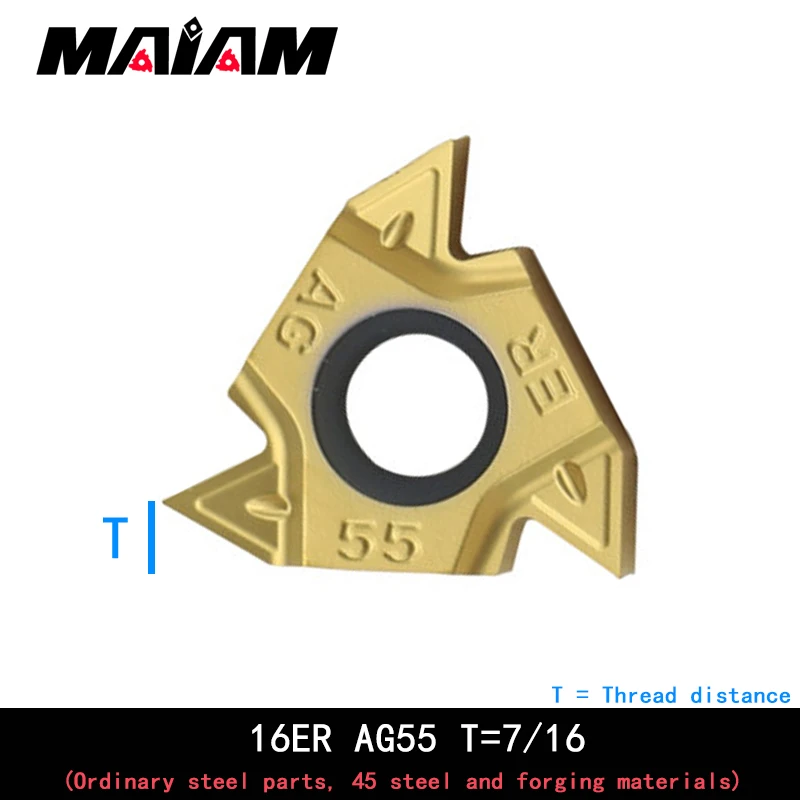 Inserções de rosca 16ER AG55 16IR AG60 19W ferramenta de torneamento inserção de rosca interna e externa para peças de aço comuns, 45 aço