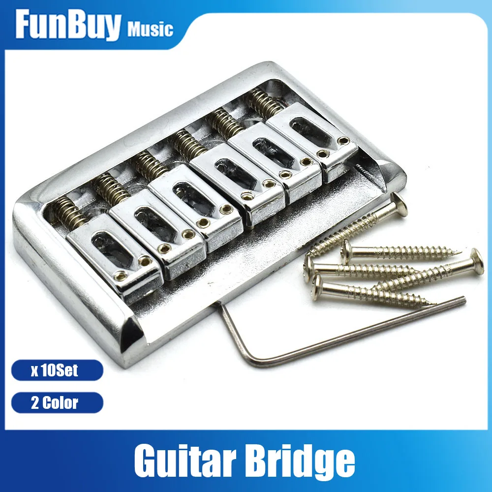 

10set 6 String Fixed Hard Tail Hardtail Bridge for Electric Guitar Replacement Chrome/Black