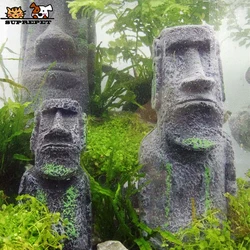 Resin Moai Stone Aquarium Decoration Ancient Buddha Statue Coral Aquarium Ornaments Mysterious Decorative Fish Tank Accessories