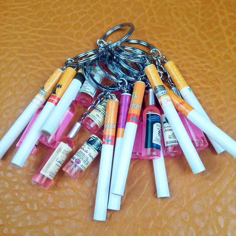 Creative New Woman Men Red Wine Bottle Cigarette Car Keyring Key Ring Keychain Key Chains for Mobile Phone Wedding Party Gift