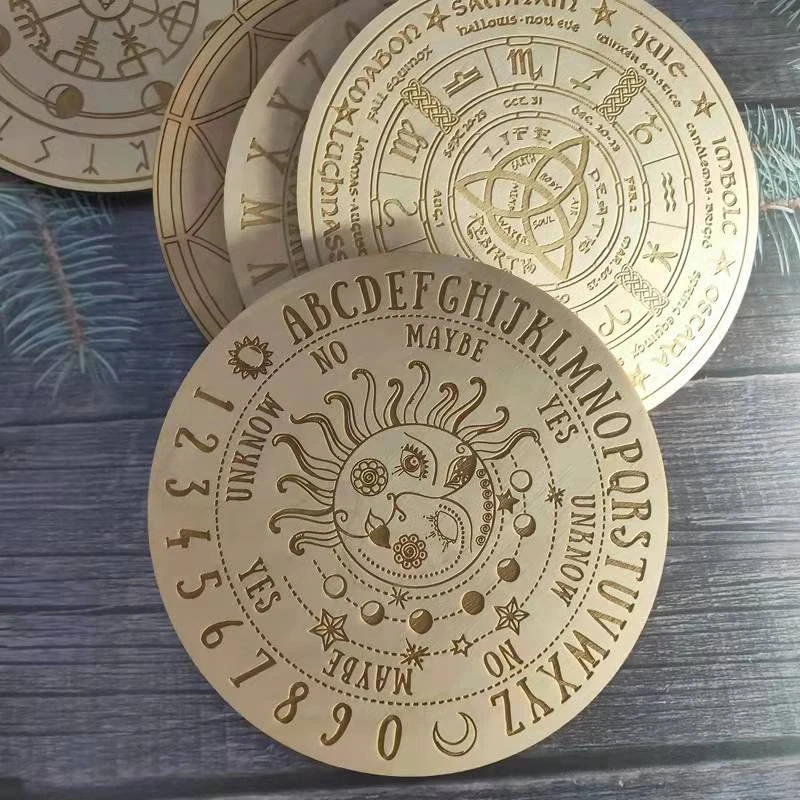 20pcs  Wooden divination pendulum laser carving crystal spirit pendulum energy disk Healing Meditation jewelry