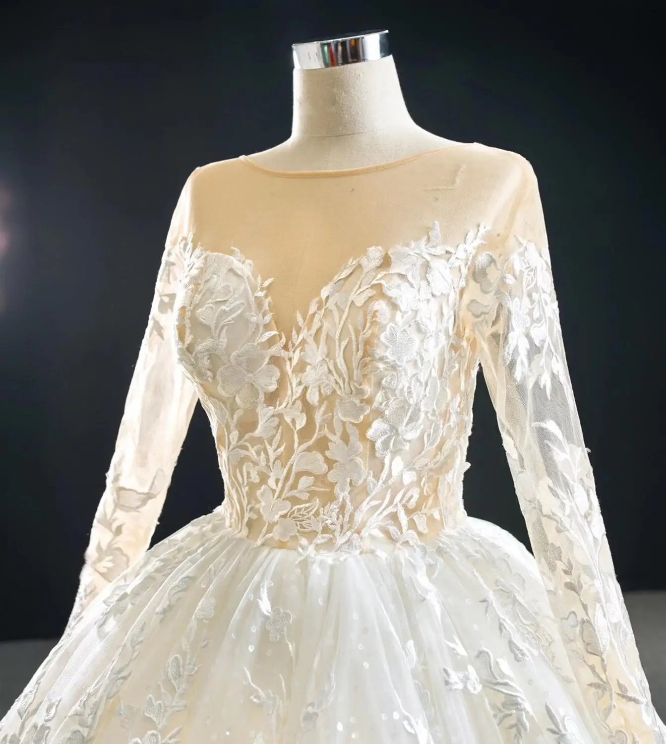 Vestido de Novia de manga larga con apliques de encaje, vestidos de Novia largos hasta el suelo, muestras reales, 2024