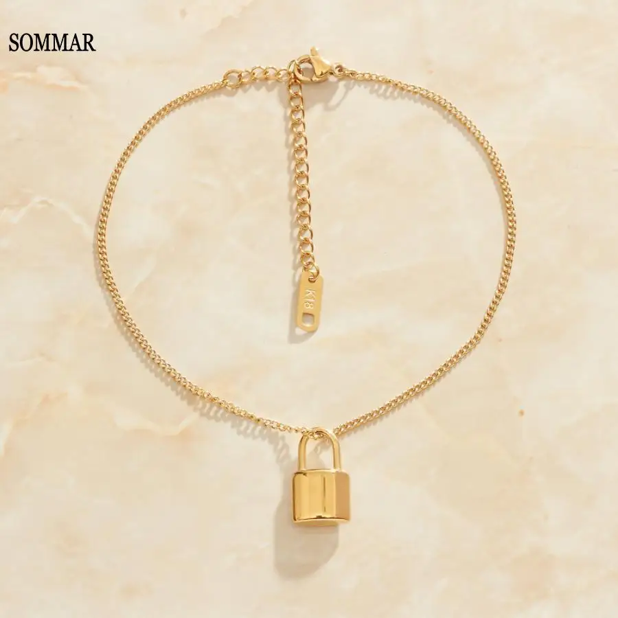 SOMMAR 2024 new hit PVD /stainless_steel color Female Friend anklet Simple small lock anklet bracelet leg christmas gift