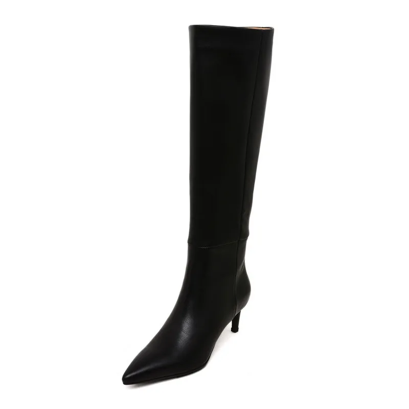 MORAZORA 2022 new brand boots women genuine leather winter boots fashion stiletto high heels pointed toe knee high boots