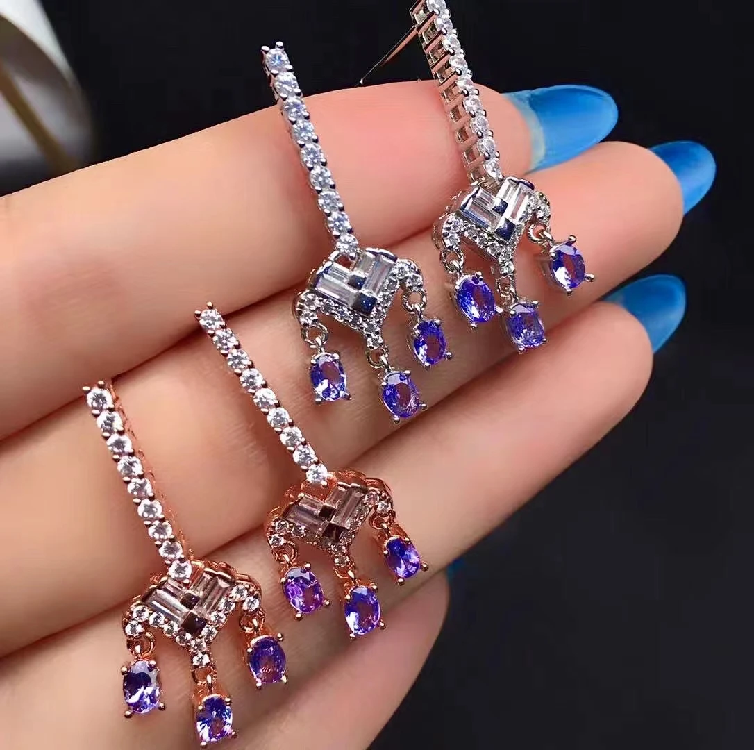 Fashion Tanzanite Drop Earrings for Party 6 Pieces 3mm*4mm Natural Tanzanite Silver Eardrop 925 Silver Tanzanite Jewelry