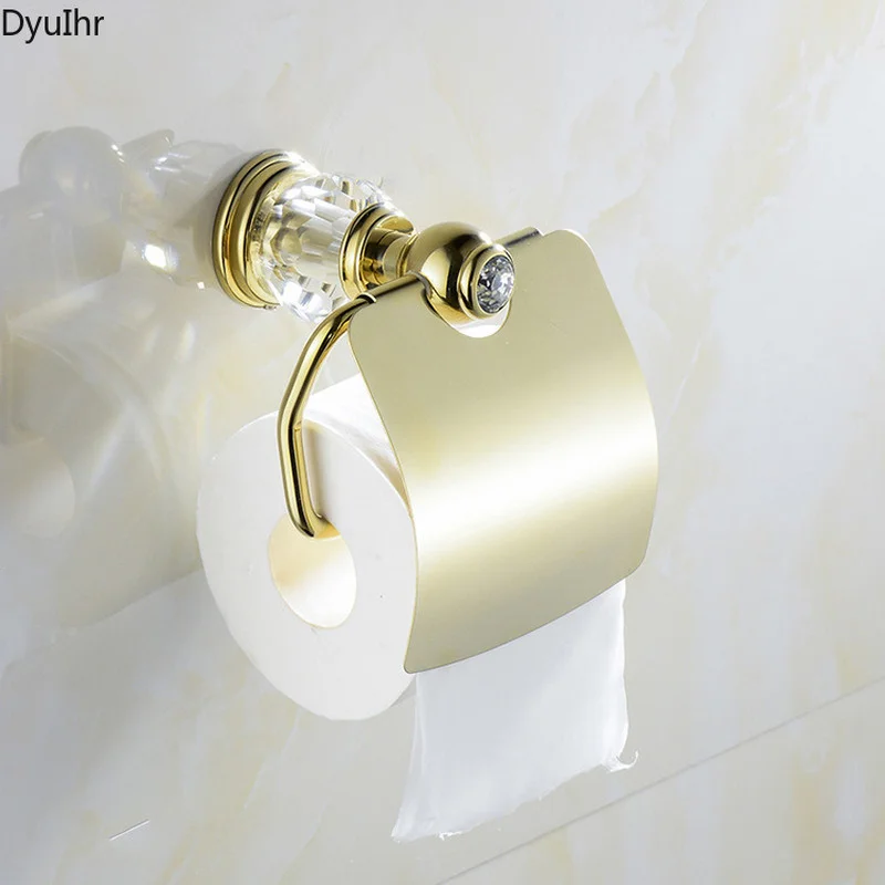 The base all-bronze gold inlaid crystal big diamond toilet tissue holder hand box paper roll holder toilet tissue holder gold