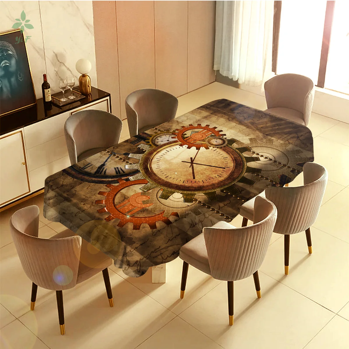 

Mechanical Clocks Old Gears Steampunk Design Tablecloth Dinning Decor