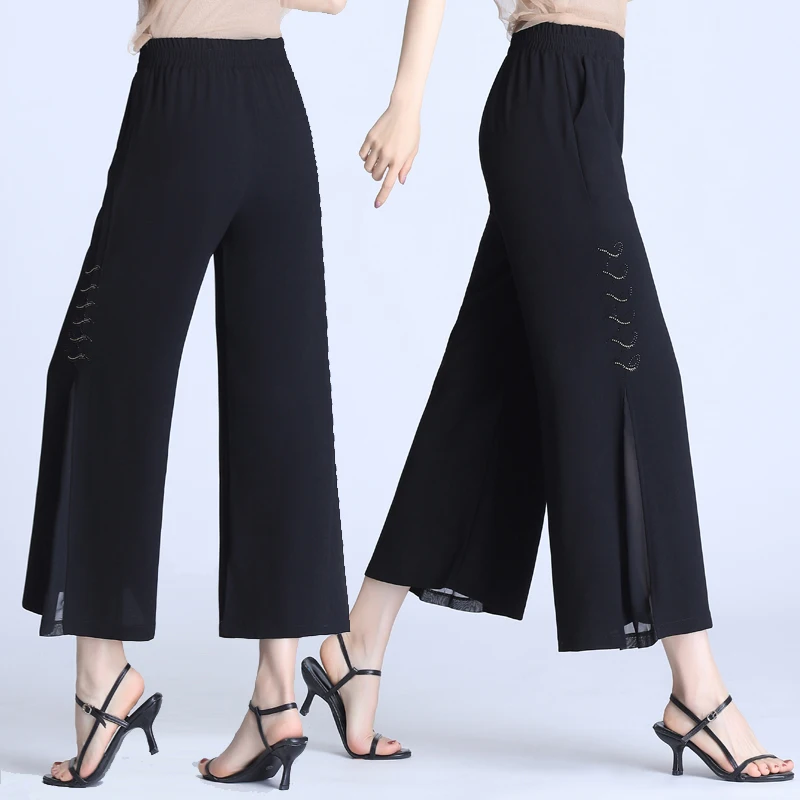 2024 Fashion High Waist Work Pants Womens Chiffon Trousers Celmia Autumn Casual Buttons Loose Elegant Party Wide Leg Pants