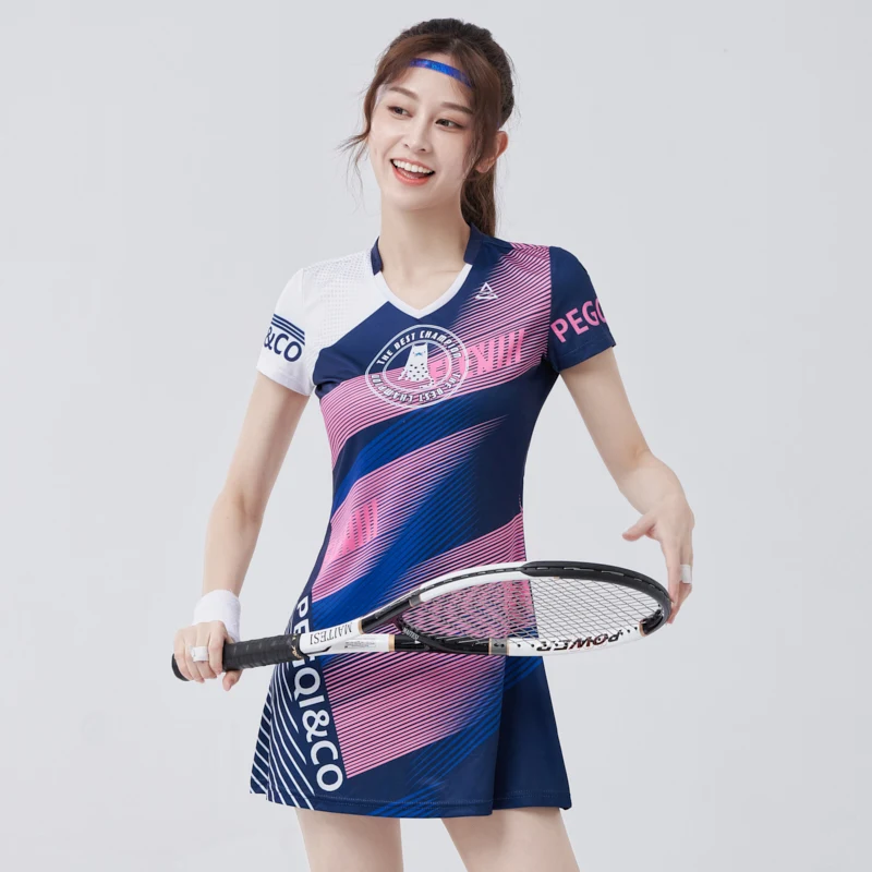 New Style Badminton Dress Female Slim Short-sleeved Quick Dry Tennis Training Competition Uniform