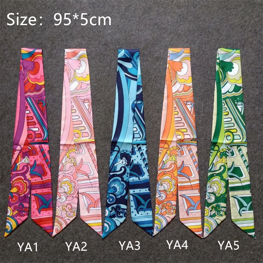 New Design Rainbow Drive Silk Scarf 2023 Luxury Brand Scarf Women Skinny Bag Hair Neck Scarf Foulard Femme Headband