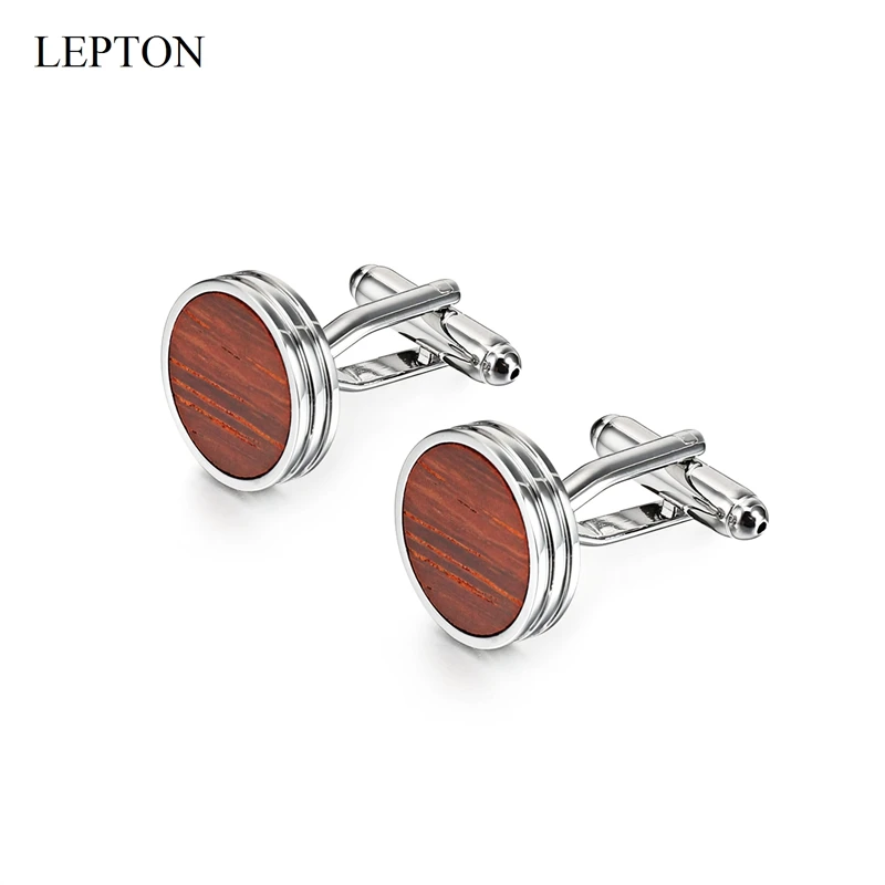 Hot Sale Round Rosewood Cufflinks For Mens Shirt Cuffs Cuff links Lepton Jewelry Low-key Luxury Wood Cufflink With Gift Box