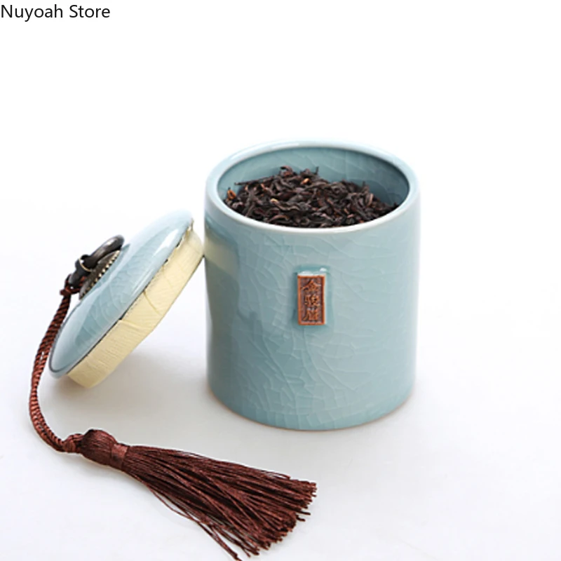 Household Tea Box Ceramic Pot Storage Sealed Pot Coffee Storage Pot Living Room Coffee Table Decoration Kitchen Grain Dispenser