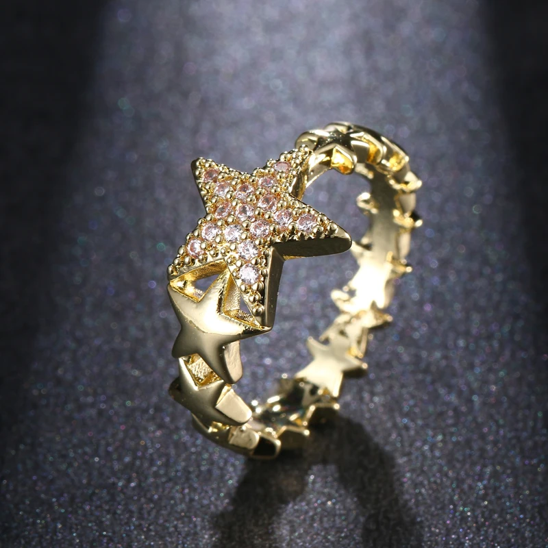 Bettyue New Personality Star Appearance Round Ring Three Color With Tiny Zirconia Fashion Jewelry For Female Shiny Gift