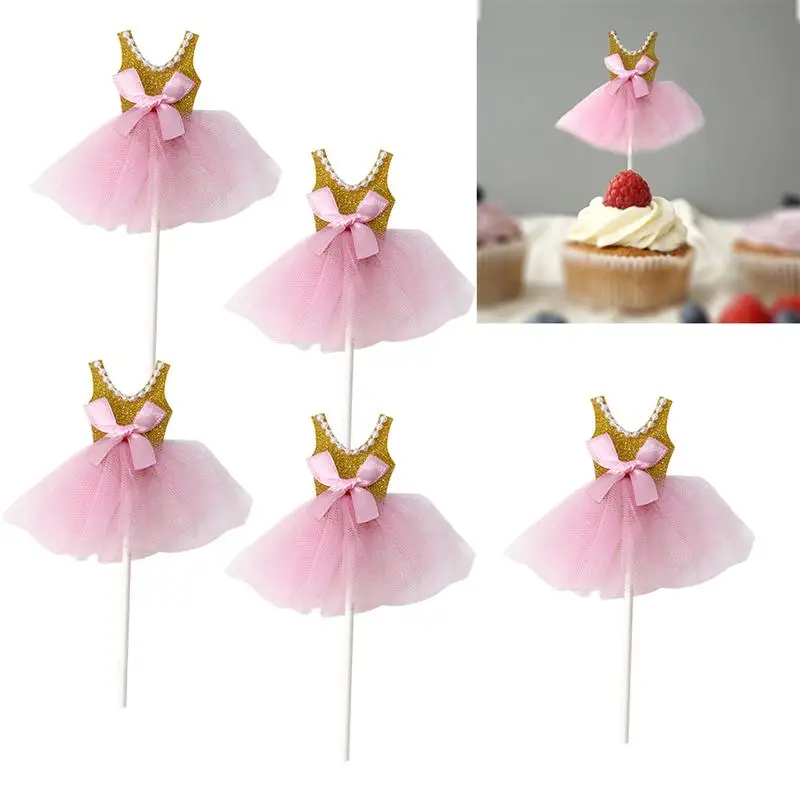 5Pcs Ballet Cupcake Topper Princess Tutus Dress Cake Toppers Skirt Decorate Picks for Girls Birthday Theme Party