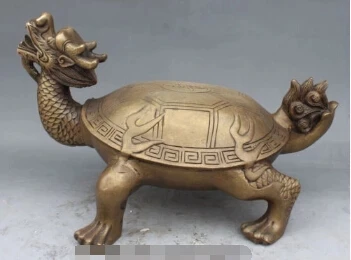 RHS0010 14" Chinese Fengshui Bronze Animal Dragon Turtle Tortoise Statue Sculpture