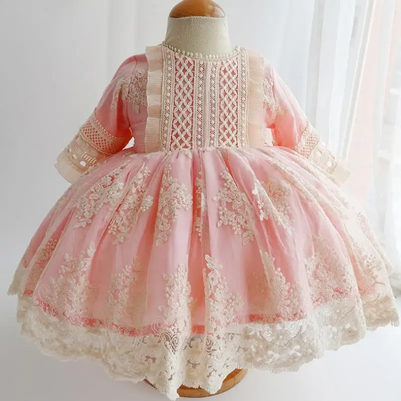 3PCS Autumn New Spanish Lolita Princess Dress Lace Stitching Sweet Cute Dresses For Girl 12M-6T Y3238