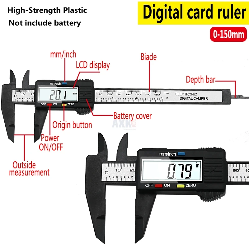 

High-Strength Plastic 0-100mm 0-150mm Caliper 6 pollici LCD Elettronico Digitale Compasso A Nonio Micrometro Strumento di Misura