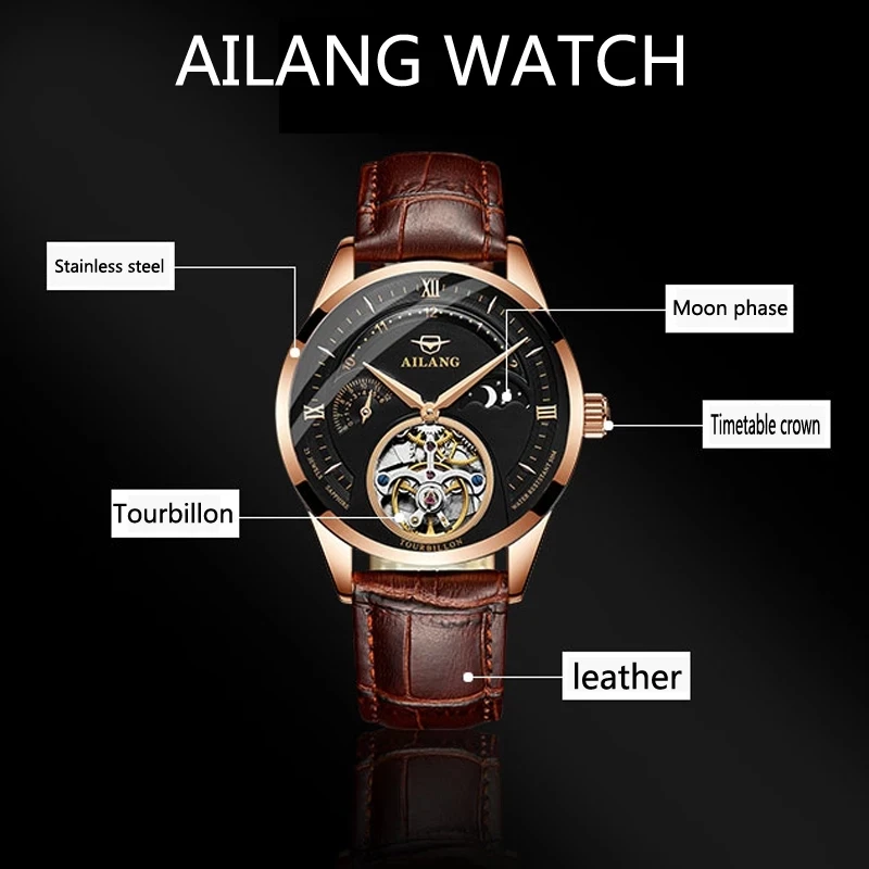 AILANG Fashion Luxury New Men\'s Business Automatic Mechanical Watch Waterproof Luminous Tourbillon Watches Relogio Mascuilno