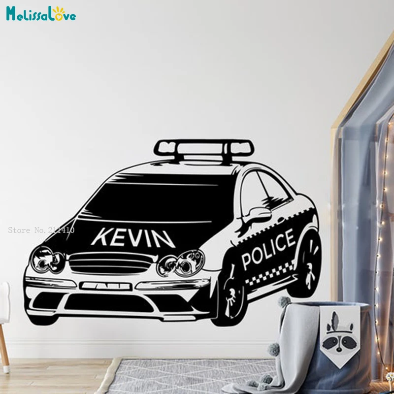 Custom Police Transportation Kids Boys Room Decor Personalized Wall Stickers Personalized Art Car Decals Removable YT5226