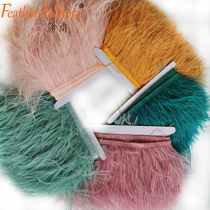 8-13cm 2meters Decorative Ostrich Feather Trim Plumes Fringe Ribbons for Needlework Dress Clothing Handicraft Accessories