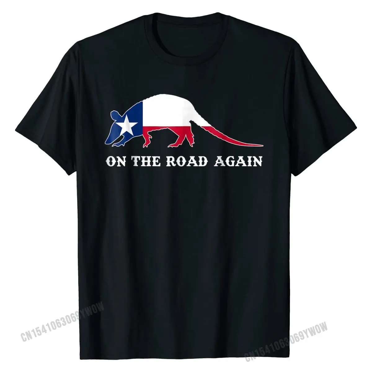 Funny Armadillo Shirt On the Road Again Texas Flag Gift Men's Wholesale Tops Shirts Cotton Top T-shirts Normal