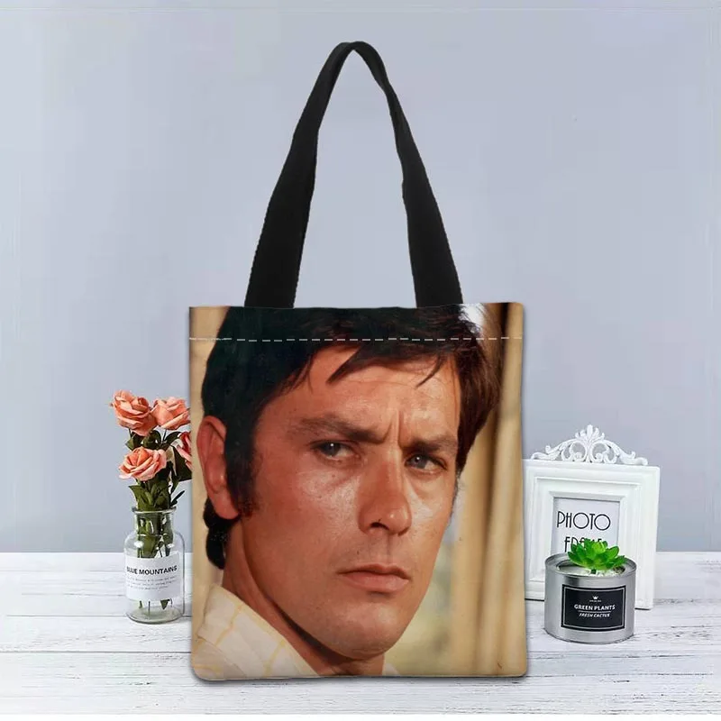 Custom Alain Delon Tote Bag Canvas Fabric Handbag Two Sides Printed Shopping Bag Traveling Casual Useful Shoulder Bag 0603