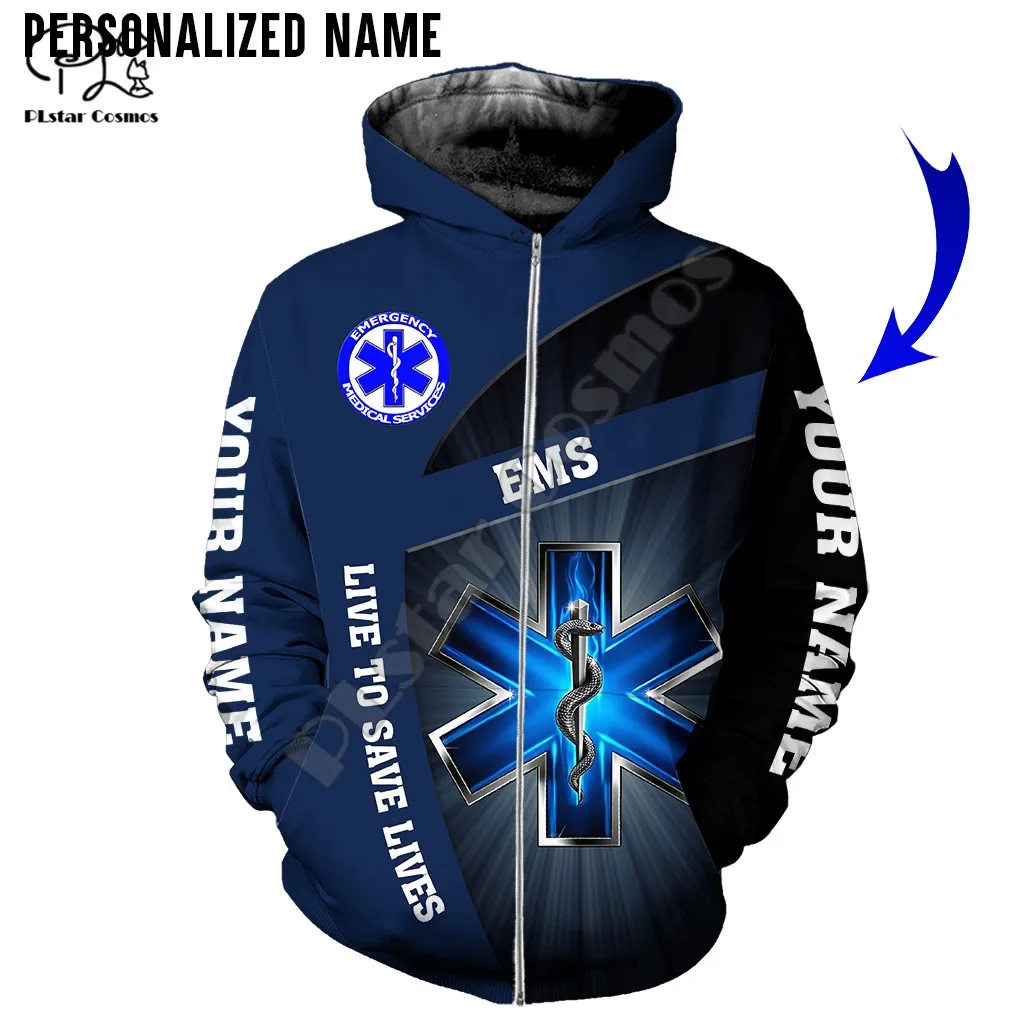 PLstar Cosmos Emergency Medical Service EMS 3D Printed Hoodies Sweatshirts Zip Hooded For Men/Women Casual Streetwear Style-E07